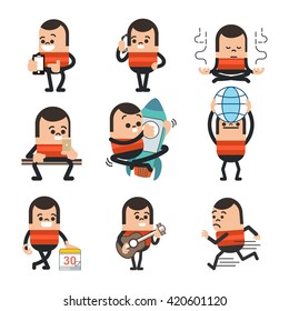 Set of human character poses, Happy business man characters poses, Vector illustrator