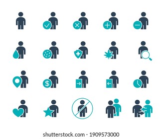 Conjunto de iconos de color humano. Hombres con diferente navegación y más.