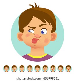 Set of human emotions. Facial expression. Set of emoticons. Flat vector illustration. Stuck out tongue