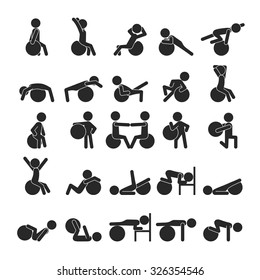 Set Of Human With Exercise Ball , Human Pictogram Icons , Eps10 Vector Format