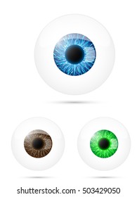 Set Of Human Eyeball. Blue, Brown And Green Eyeball. Vector Illustration.