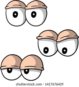 Set of human eyes. Different emotions - boredom, calm, anger and stress. Element comic funny character. Part of the face and head with eyelids. Cartoon hand drawn sketch illustration