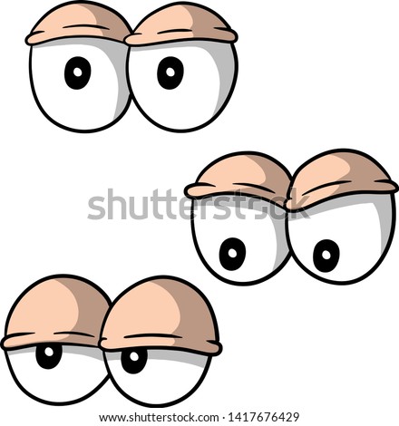 Set of human eyes. Different emotions - boredom, calm, anger and stress. Element comic funny character. Part of the face and head with eyelids. Cartoon hand drawn sketch illustration