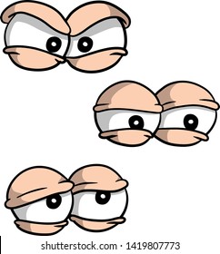 Set of human eyes. Different negative emotions - boredom, sadness, anger and stress. Element comic funny character. Part of face and head with eyelids.