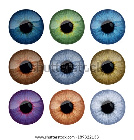 Set of human eyes iris isolated on white background.