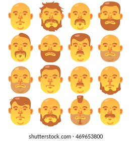 Set of Human faces with different hairstyle and beard; Yellow Portrait of a man vector illustration
