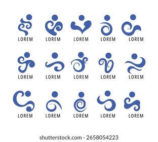 Conjunto de logotipo figura humana, Abstrato conjunto logotipo pessoas, figura humana abstrata com emoções felizes, figura humana abstrata feliz