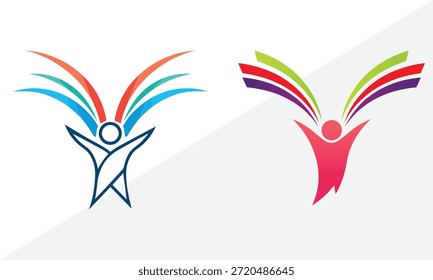 Conjunto de figuras humanas con alas de colores que simbolizan la libertad y el logro