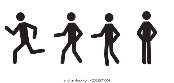a set of human figures in different poses running, walking, standing isolated on a white background, pictogram
