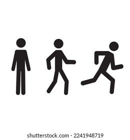 a set of human figures in different poses, pictogram, sketch, a person standing, walking, running, isolated on a white background