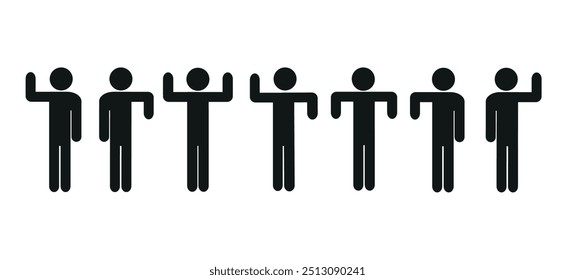  a set of human figures in different poses, hand gestures, pictogram, stick man