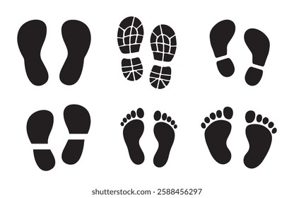 Set of human foot print, shoe print icon vector illustration isolated on white background