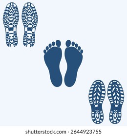 Set of human foot print, shoe print icon vector illustration. Human foot and shoe print icons . Vector for websites, mobile interfaces, presentations, banner, visual branding etc. 