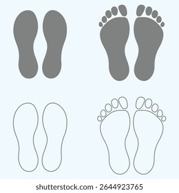 Set of human foot print, shoe print icon vector illustration. Human foot and shoe print icons . Vector for websites, mobile interfaces, presentations, banner, visual branding etc. 