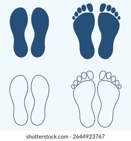 Set of human foot print, shoe print icon vector illustration. Human foot and shoe print icons . Vector for websites, mobile interfaces, presentations, banner, visual branding etc. 