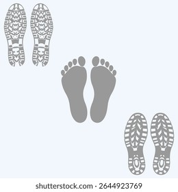 Set of human foot print, shoe print icon vector illustration. Human foot and shoe print icons . Vector for websites, mobile interfaces, presentations, banner, visual branding etc. 