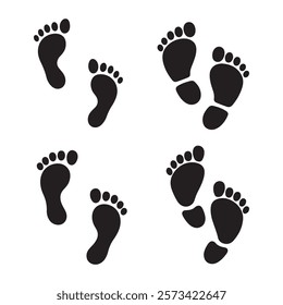 set of human foot print silhouette vector art.