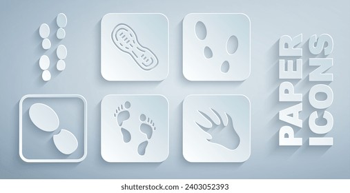 Set Human footprint, footprints shoes, Alligator crocodile,  and  icon. Vector