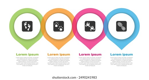 Set Human footprint, Paw, Wild boar paw and footprints shoes. Business infographic template. Vector