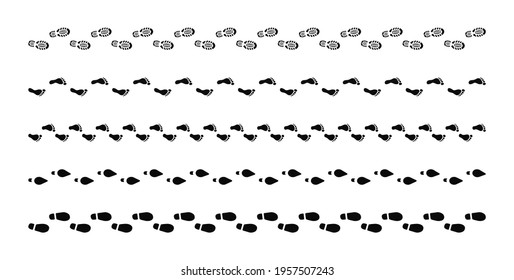 Set Of Human Footprints Isolated On White Background. Step Footprints Paths. Footstep Prints And Shoe Steps. Male And Female Footprints. Shoe Tread Footprints. Baby Foot Marks. Vector