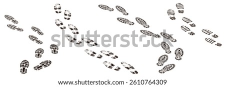 A set of human footprints, shoe prints and palm prints. Collection of vector prints of feet, hands, shoes on transparent background png.