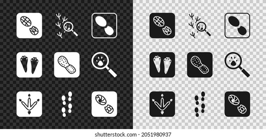 Set Human footprints shoes, Bird, Chicken paw, Rabbit and hare and  icon. Vector