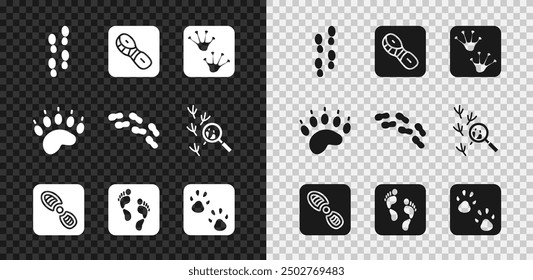 Set Human footprints shoes, Frog paw, Paw, Bear and  icon. Vector