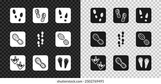 Set Human footprints shoes, Goose paw, Rabbit and hare,  and  icon. Vector