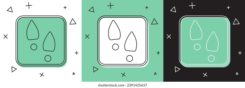 Set Human footprints shoes icon isolated on white and green, black background. Shoes sole.  Vector