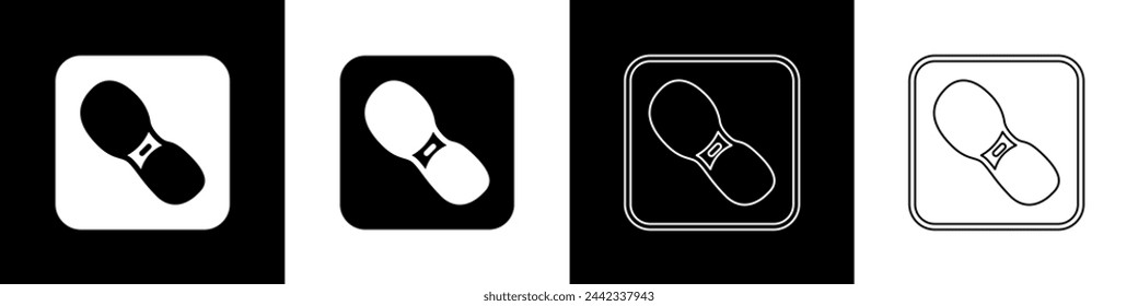 Set Human footprints shoes icon isolated on black and white background. Shoes sole.  Vector
