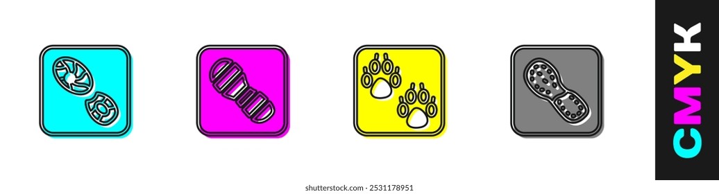 Set Human footprints shoes, , Paw and  icon. Vector