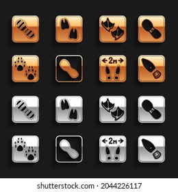 Set Human footprints shoes, Safe distance, Paw, Seagull paw,  and Camel icon. Vector
