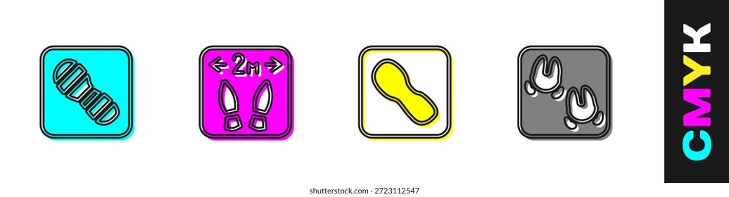Set Human footprints shoes, Safe distance,  and Wild boar paw icon. Vector