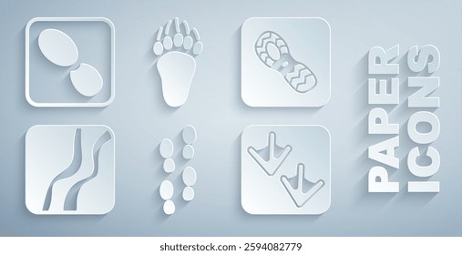 Set Human footprints shoes, Snake paw, Goose, Bear and  icon. Vector