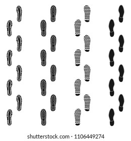 Set of human footprints way. Black icon isolated on white background. Vector illustration