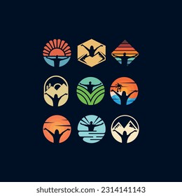 Freiheitsgefühl beim Menschen Mit beiden Händen heben Logo, Logo-Design-Vorlage Vektorgrafik, Gewinner Logo-Design-Vektorgrafik, menschliche Energie