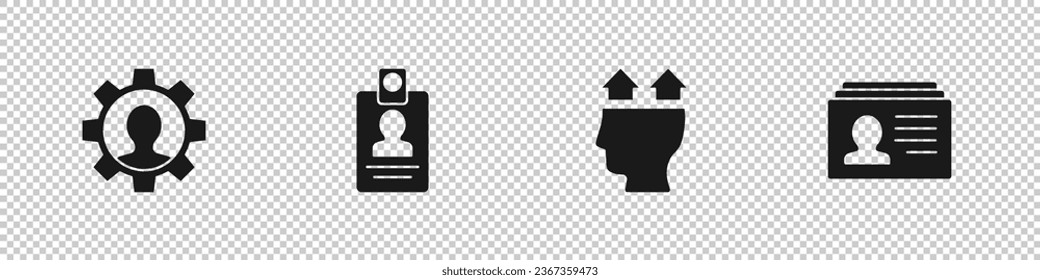 Set Human with gear, Identification badge, User of and Resume icon. Vector