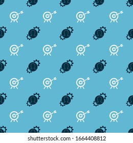 Set Human with gear inside and Target with arrow on seamless pattern. Vector