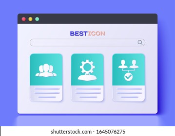 Set Human with gear inside, Users group and Project team base icon. Vector