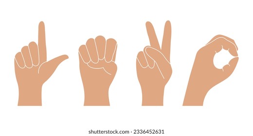 Conjunto de manos de gesto humano que expresan diferentes sentimientos, iconos, vector	