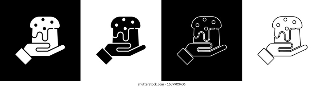 Set Human hand and easter cake icon isolated on black and white background. Happy Easter.  Vector Illustration