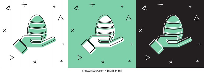 Set Human hand and easter egg icon isolated on white and green, black background. Happy Easter.  Vector Illustration