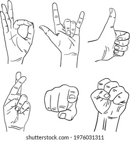 Set Human Hand Gestures Body Language Stock Vector (Royalty Free ...