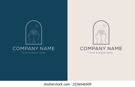 A set of Human hand logos in a minimal linear style. Vector logo design Templates
