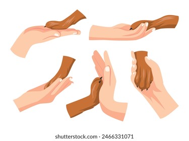 Set of Human hand with hand paw collection, Give paws. Human hand and dogs or cats paw cartoon, Animal love, animal pet care, Helping concept, vector illustration, isolated on white background