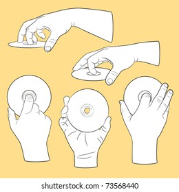 Set of human hands with CDs(vector, CMYK)