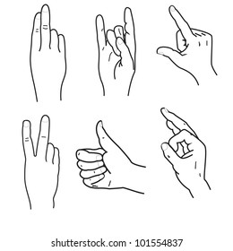 Set of human hands , different  gestures, signals and signs.