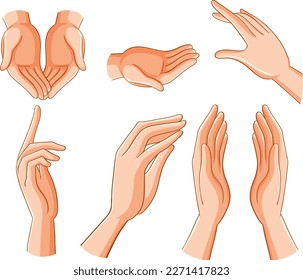 Set of Human Hands in Different Positions and Gestures illustration