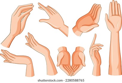 Set of Human Hands in Different Positions and Gestures illustration