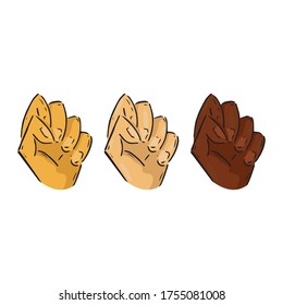 Set of human hands in a fist with different skin colors. Vector illustration fist. Fist up hand drawn.	